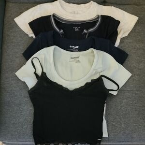 Garage Women's Black, White, and Cream Crop Tops Set